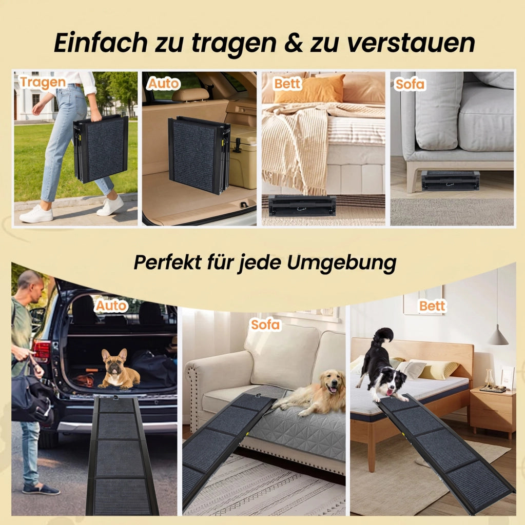 Rampa pieghevole per cani 180x44 cm; antiscivolo; nera; in acciaio