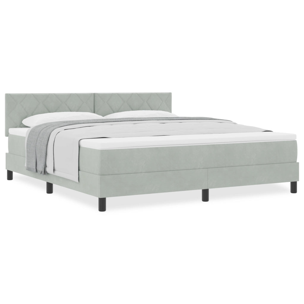Letto Box Spring con Materasso Grigio Chiaro Super King in Velluto