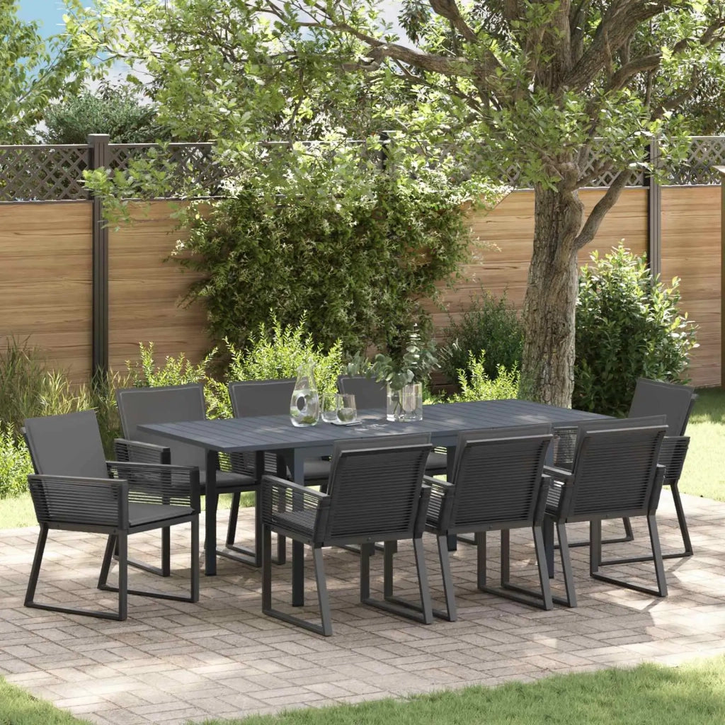 Set da Pranzo per Giardino 9 pcs Nero polyrattan