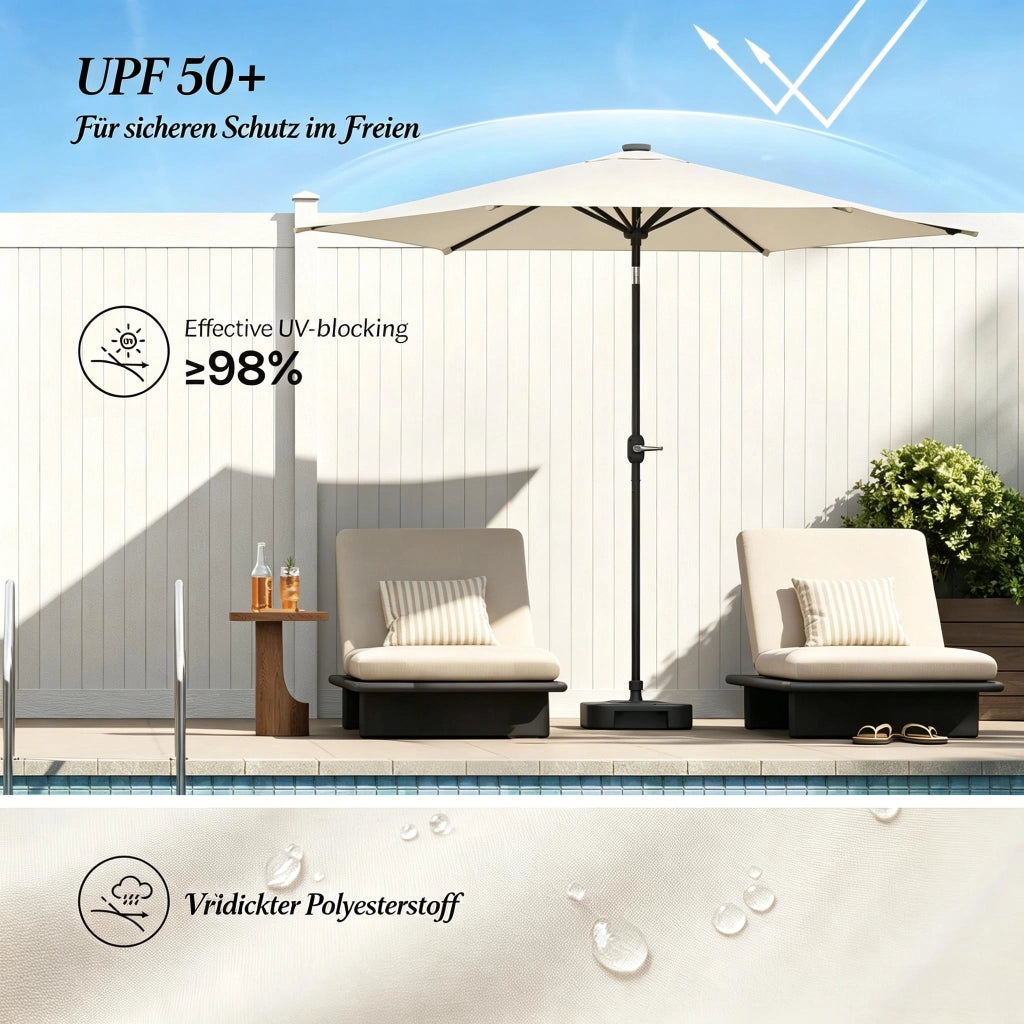 OMBRELLONE rotante Ø 292 x 247 cm beige ferro/poliestere con LED solari