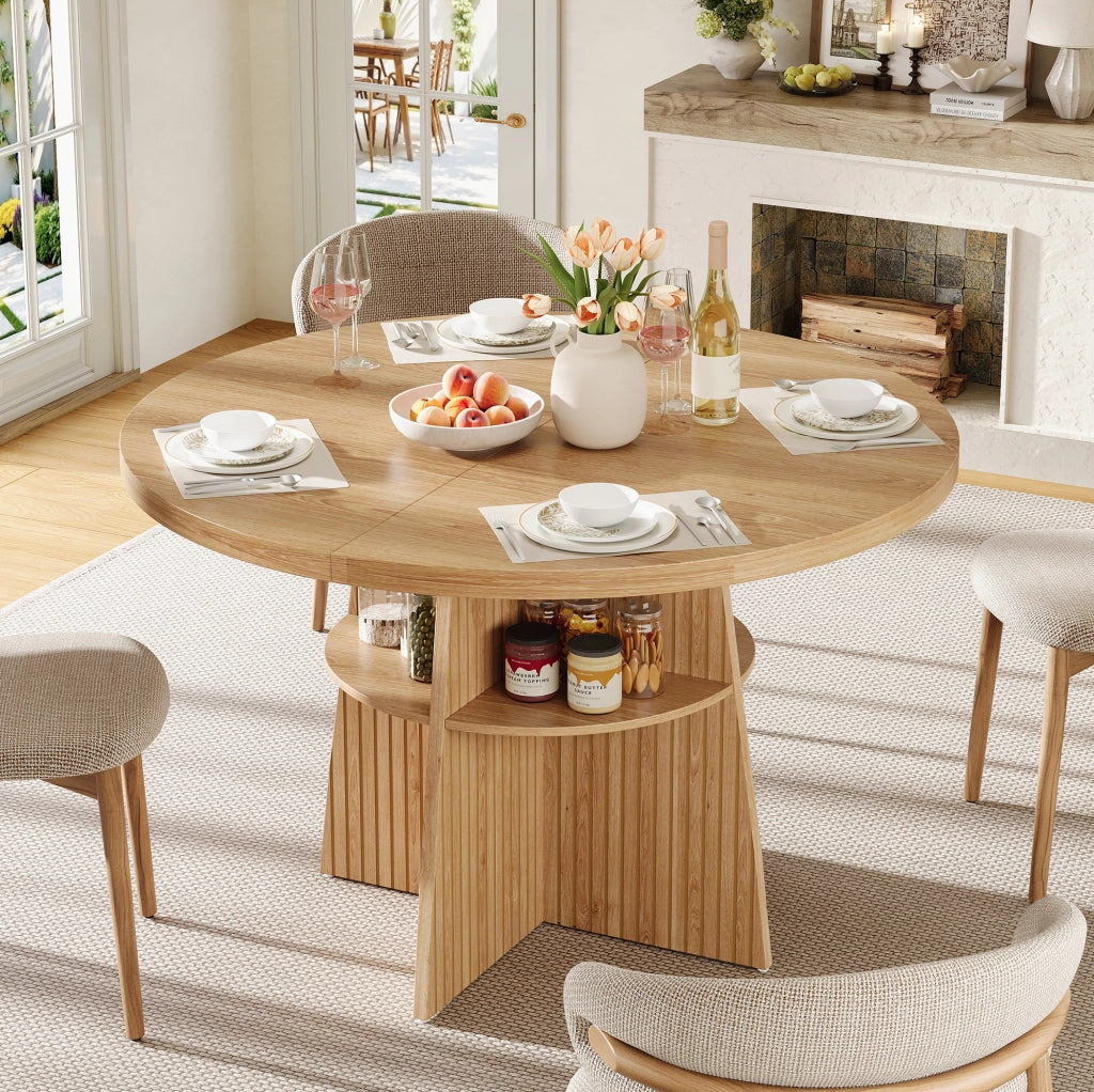 Tavolo da pranzo rotondo allungabile 110-150 cm; MDF; effetto naturale