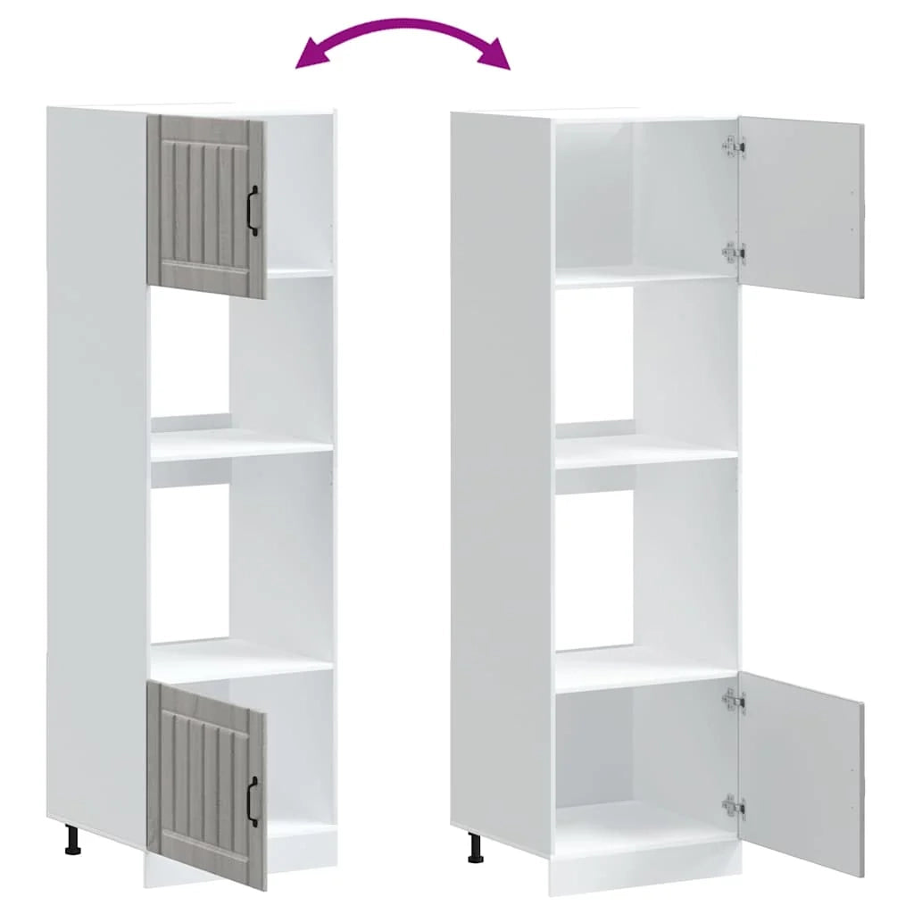 Set di 2 mobili forno compatti con piedini regolabili 60 x 57 x 207 cm in legno ingegnerizzato Sonoma grigio 02_0055712