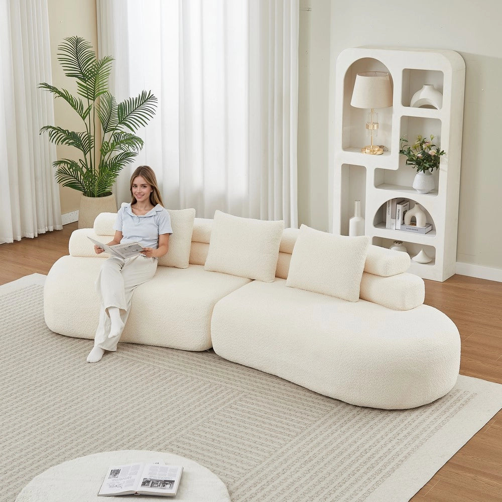 Divano modulare 2 parti ¨C Minimal ¨C crema, tessuto chenille, senza braccioli, cuscini schienale