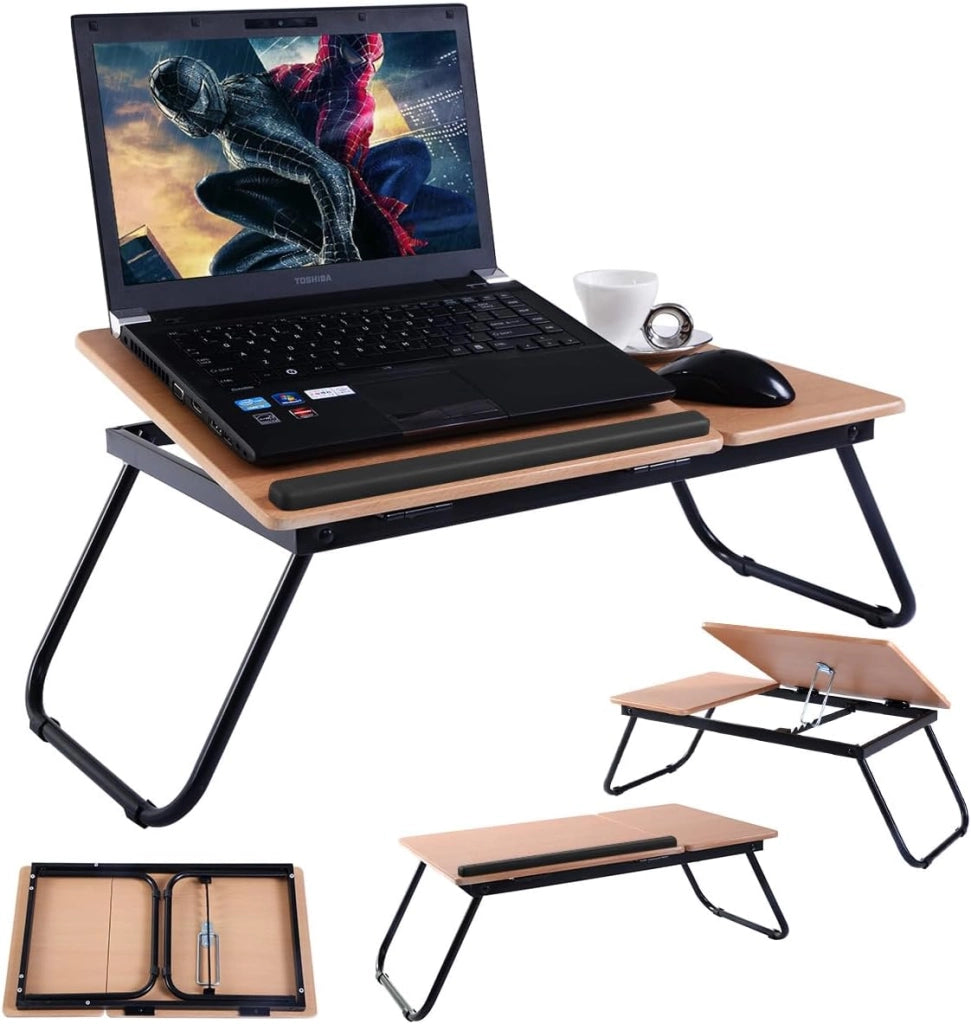 Vassoio da Letto, Tavolino Portatile Pieghevole per Letto con Piano Inclinabile, Tavolino Multifunzionale per Divano, Colazione a Letto, Casa, Ufficio e Viaggi (Nero)