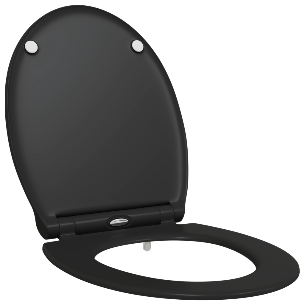 Sedile per WC con rilascio rapido e chiusura morbida in Duroplast Nero