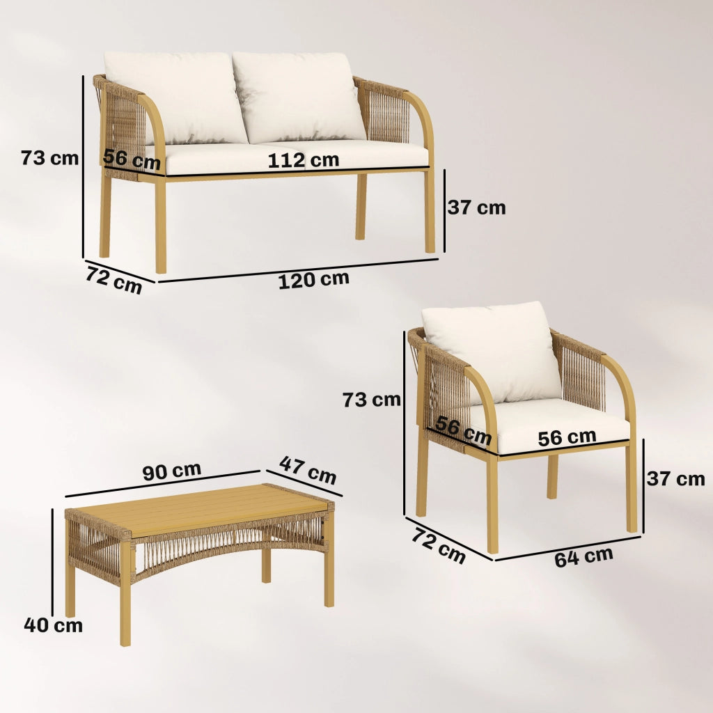Set da Giardino 4 Pezzi con Divano 2 Poltrone Tavolino Cuscini ¨C zephmum ¨C Resina Intrecciata Grigio Verde 120x72x73cm