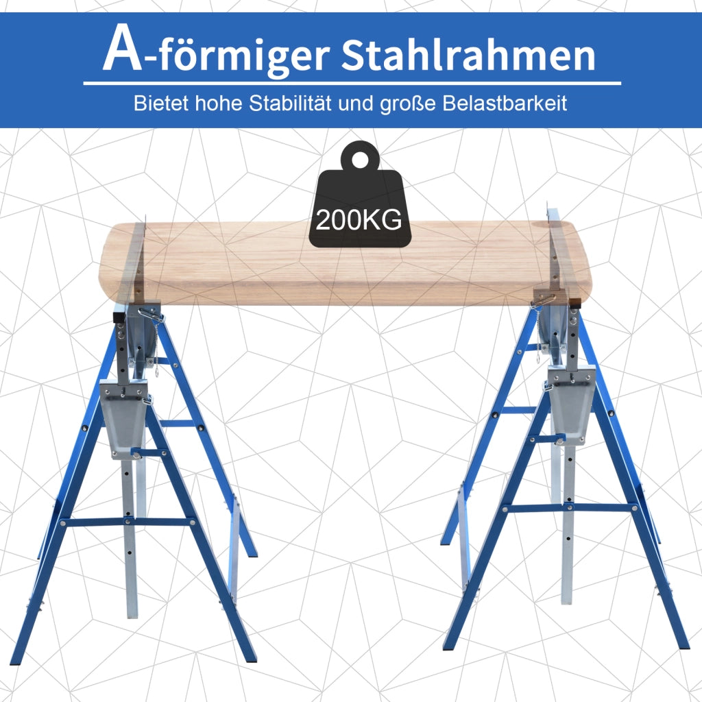 CAVALLETTO DA LAVORO REGOLABILE 68x58x80-130 cm Acciaio Blu Set da 2 pezzi