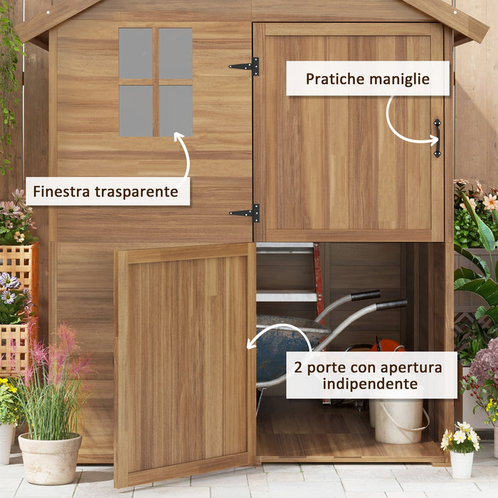 Casetta da Giardino in Legno 1.8x2m con Porta Doppia Finestra e Base Inclusa Colore Legno