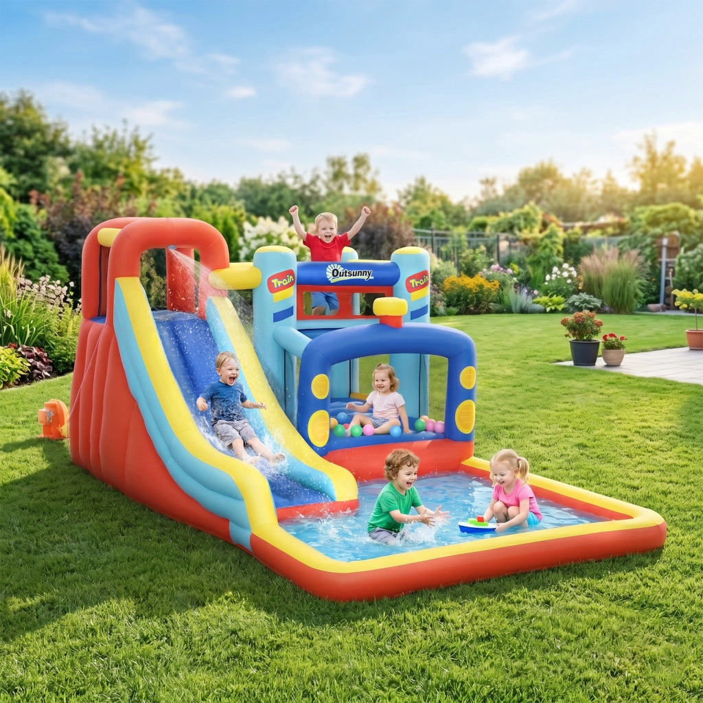 Casetta Gonfiabile per Bambini con Scivolo e Piscina ¨C zephmum ¨C 435x245x200 cm Multicolore
