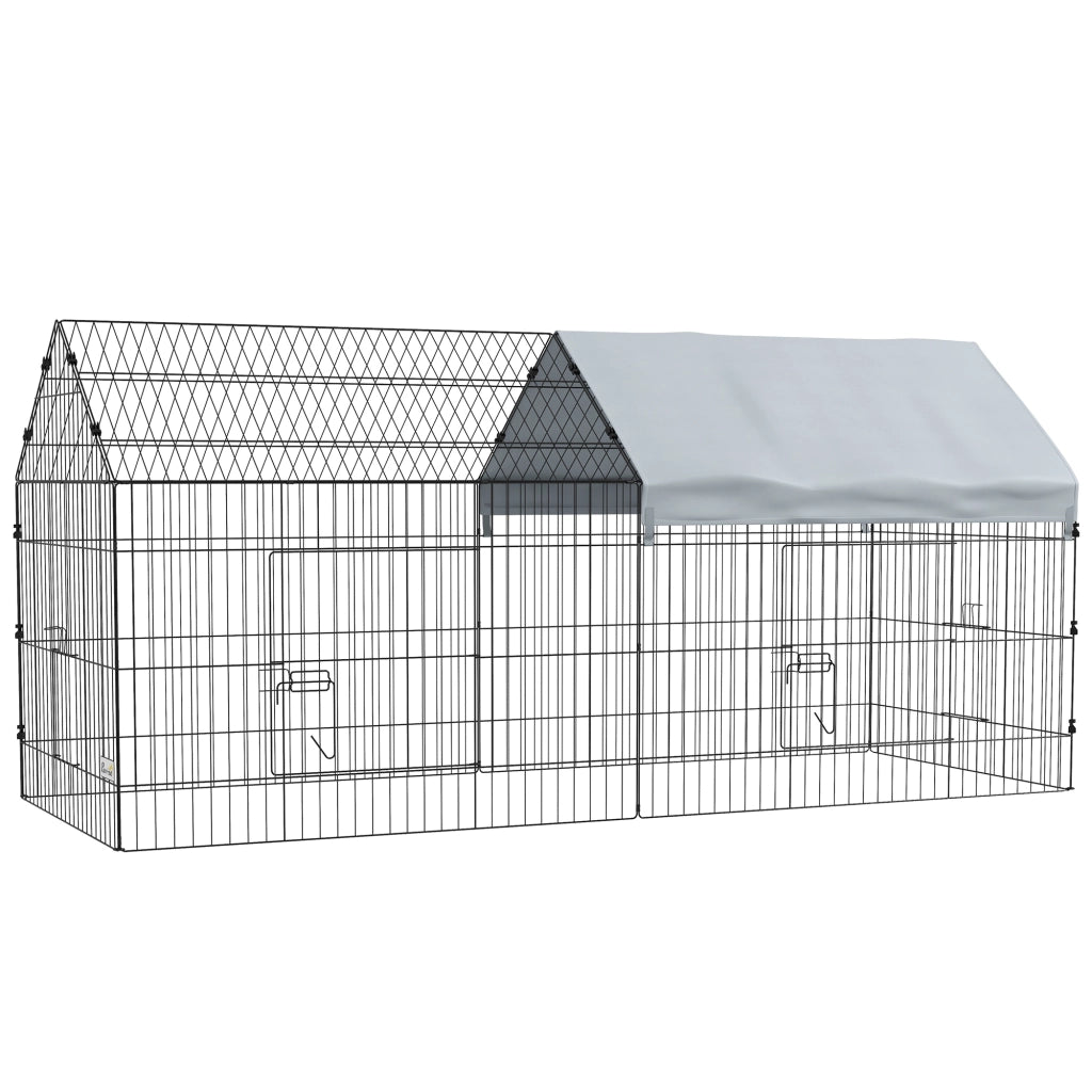 Gabbia per Conigli 220x85x103 cm a Casetta con Copertura in Tessuto e Struttura in Acciaio Argento