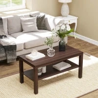 Tavolino da Salotto Rettangolare Classico con Ripiano Portaoggetti in Legno 90×45×44.5cm