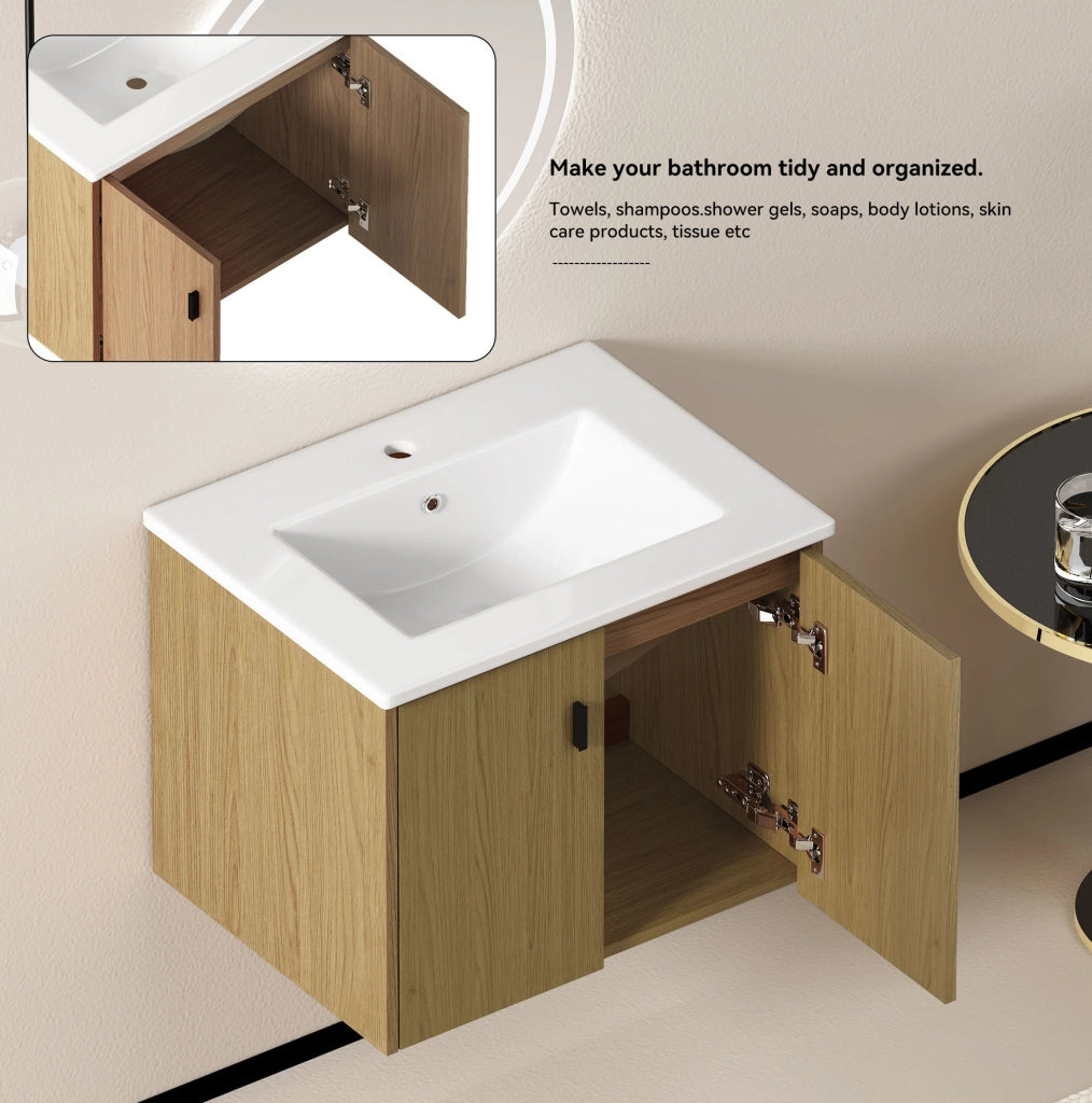 Mobile bagno 60 cm in quercia chiara con 2 ante soft-close