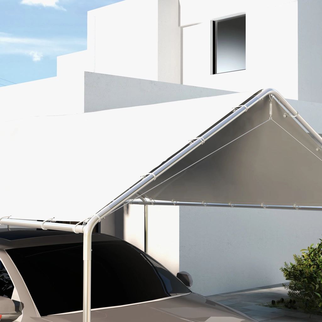 Copertura per Carport Auto 6x3 m in PE Bianco Anti-UV con Corde Elastiche ¨C zephmum ¨C Bianco