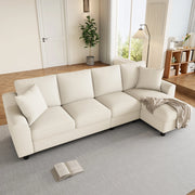 Divano a tre posti, divano ad angolo, tessuto chenille, vano portaoggetti, portabicchieri, design modulare, beige