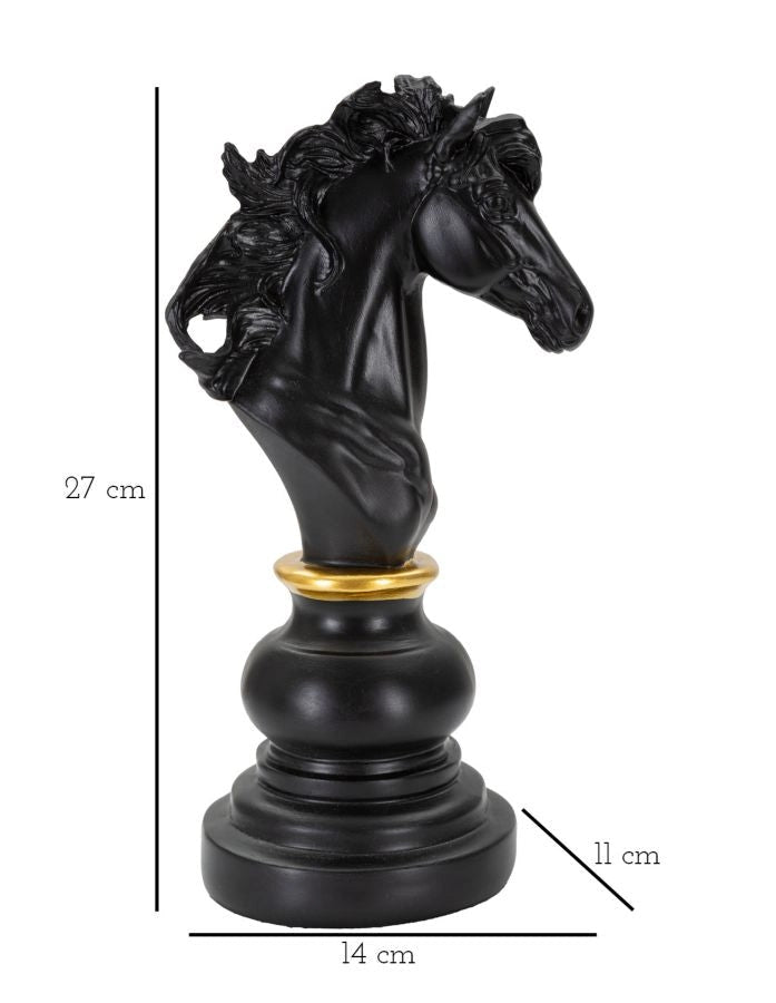 Cavallo da Scacchi 14x27x11 cm in Poliresina Nero/Oro