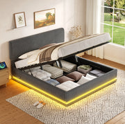 Letto imbottito 160x200 cm con LED, USB-C e contenitore