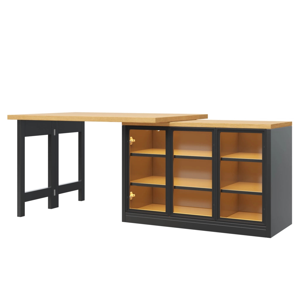 Tavolo da pranzo estensibile 120-197 cm nero MDF e vetro; mobile laterale