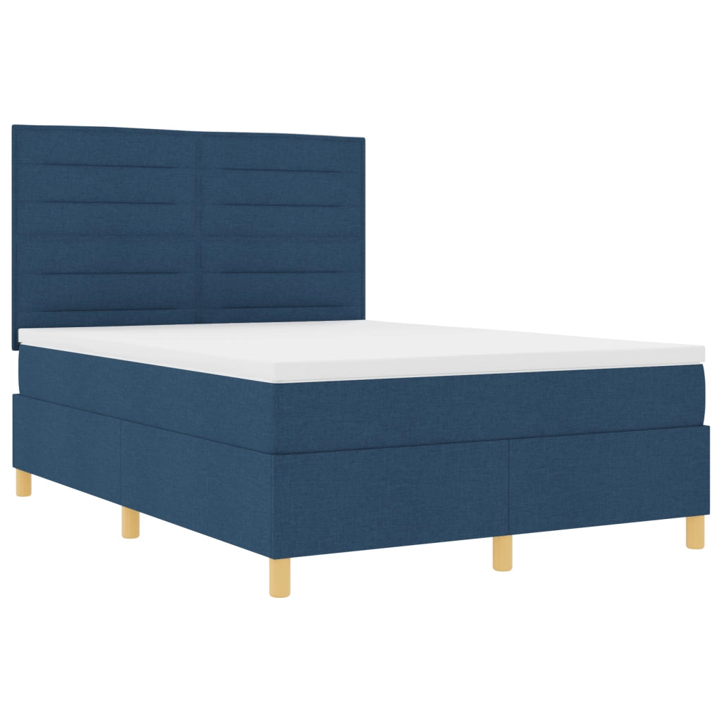 Letto Box Spring con Materasso e LED Blu 140x190 cm Tessuto