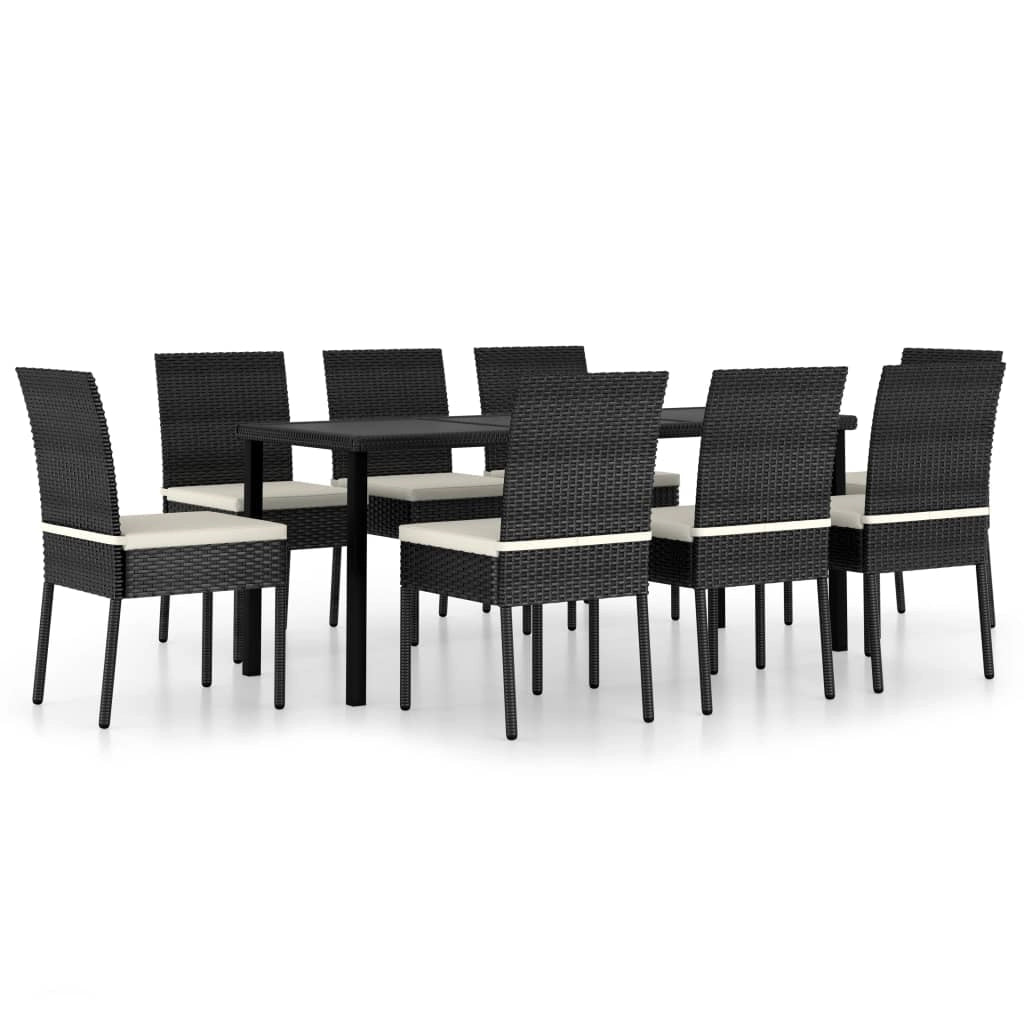 Set da pranzo da giardino mobili da esterno 9 pezzi in resina vimini nero 02_0014129