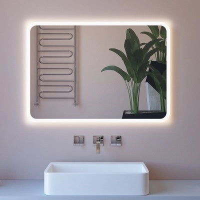 Specchio retroilluminato LED 100x70 installazione reversibile e angoli tondi