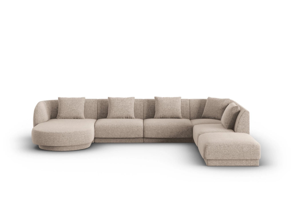 Cosmopolitan Design - Divano panoramico destro "Tulum" 6 posti in ciniglia beige 