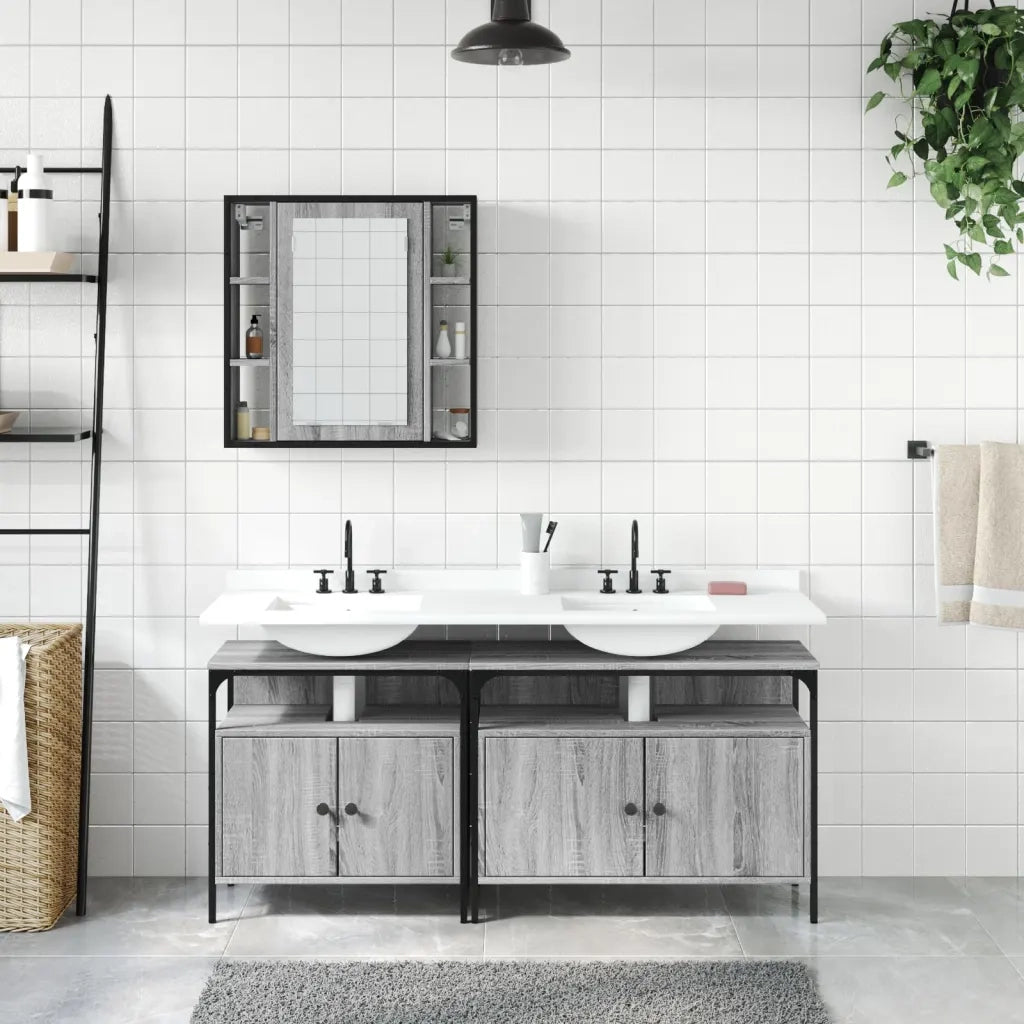 Set Mobili da Bagno 3 pz Grigio Sonoma in Legno Multistrato