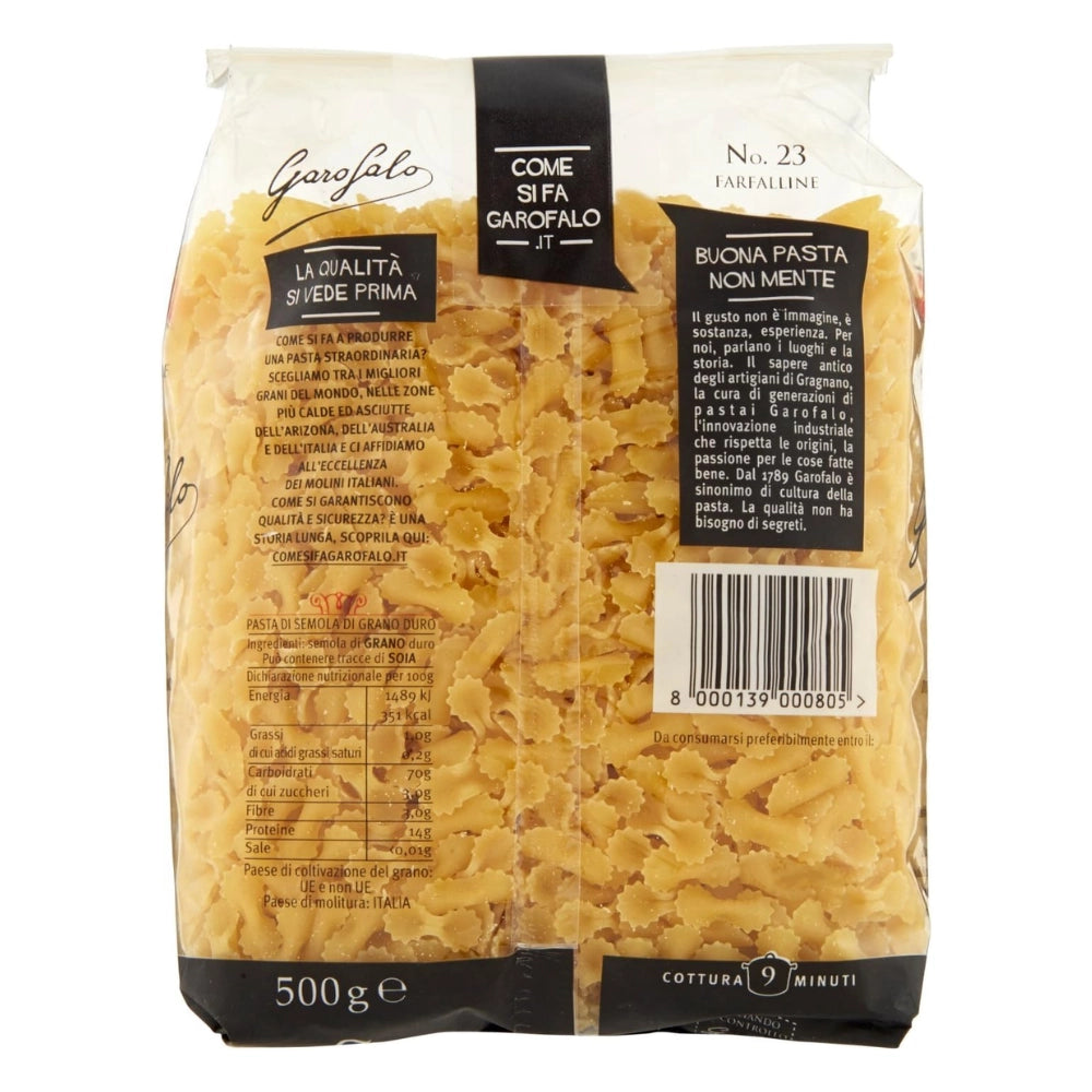Pastificio garofalo farfalline n. 23 pasta trafilata al bronzo da 500 grammi