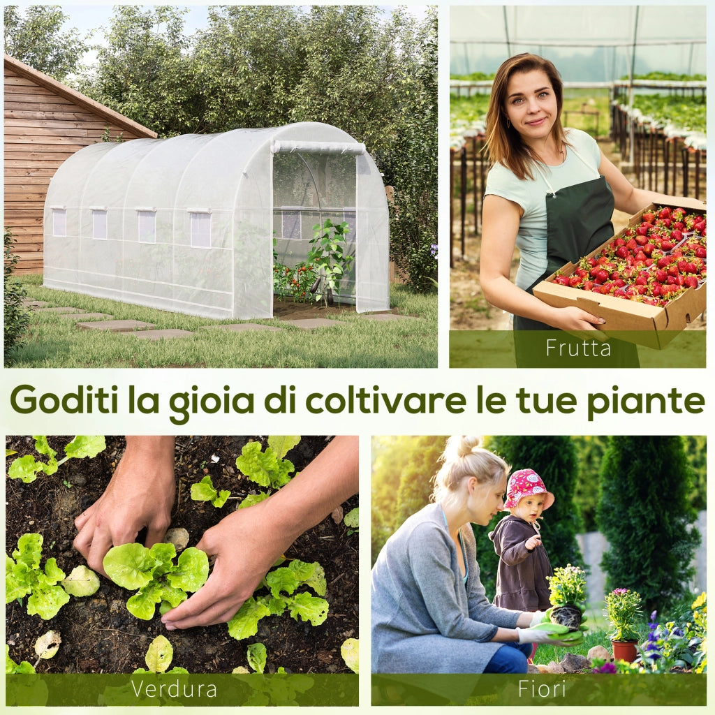 EasyComfort Serra da Giardino a Tunnel 5x2x2m con Struttura in Acciaio e Telo in Polietilene Bianco