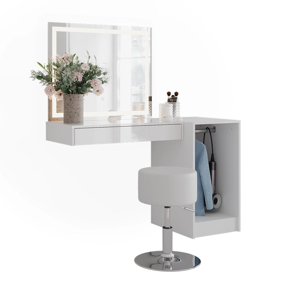 Vicco Tavolo da toeletta Bianco/bianco lucido 120 cm 4 parti