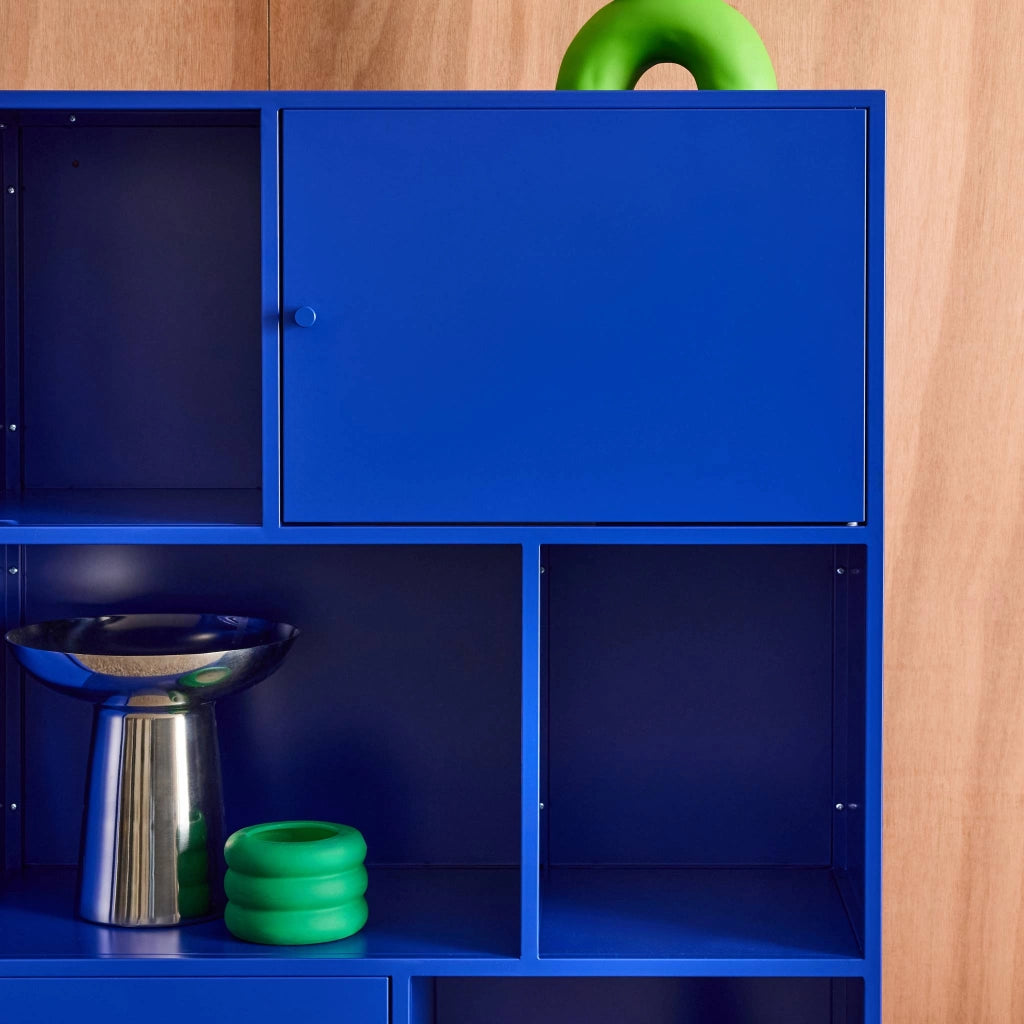 Credenza industriale in metallo con 6 scomparti, blu