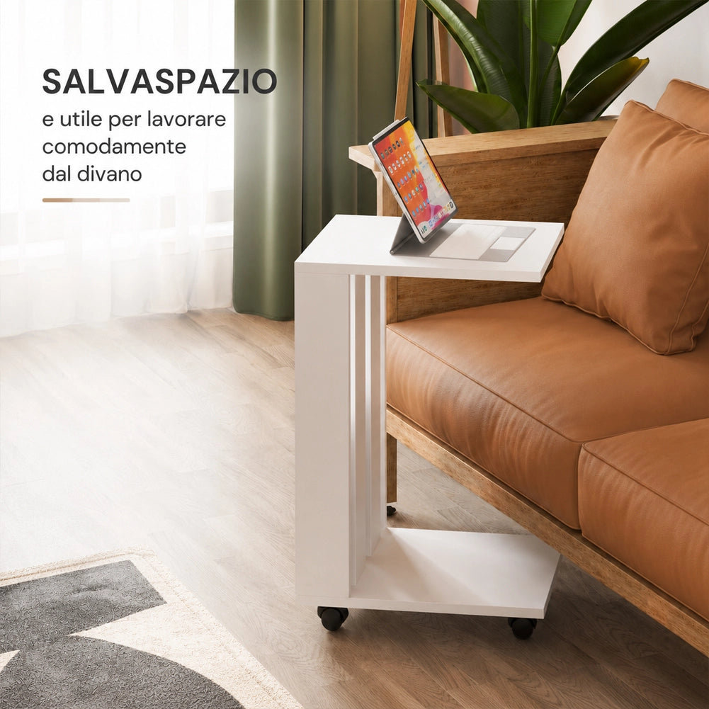 Tavolino Ausiliario con Ruote Design Moderno Mobile Letto Divano Colore Bianco