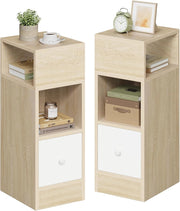 Set di 2 Comodino Stretto, Comodino con 2 Scomparti a Giorno e Cassetto, Tavolino da Notte 25x30x66cm, Mobile Salvaspazio per Camera da Letto, Soggiorno, in Truciolato, Rovere, 0192ZZ-2