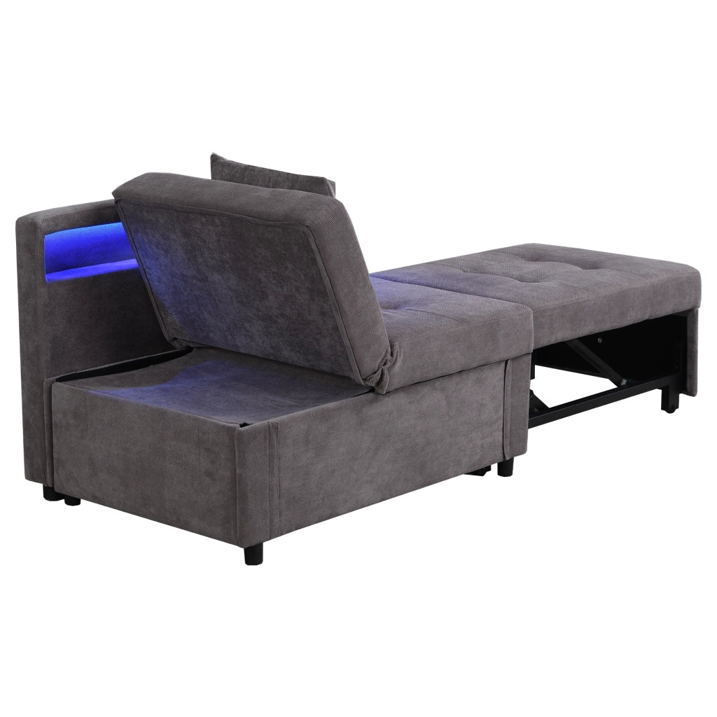 Letto Imbottito Divano Letto 3 in 1 con LED e USB ¨C MINIMAL ¨C Tessuto Lino