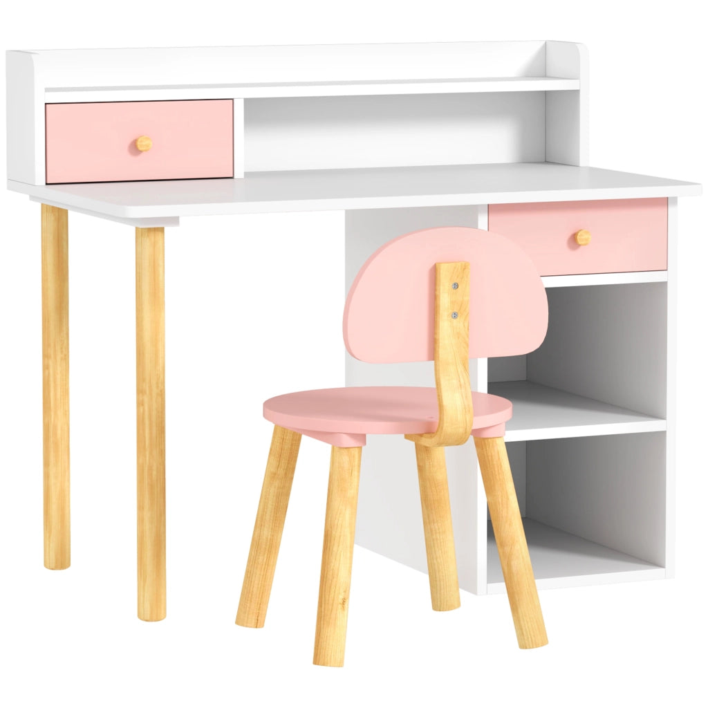 Scrivania per Bambini con Sedia e Cassetti ¨C ZephMum ¨C Rosa e Bianco