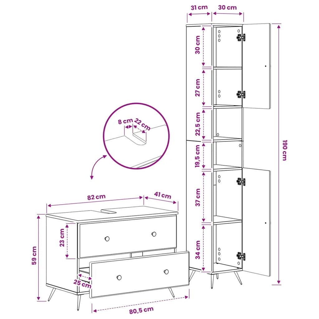Set di Armadi da Bagno da 2 Pezzi BREDA Grigio Cemento 3417561