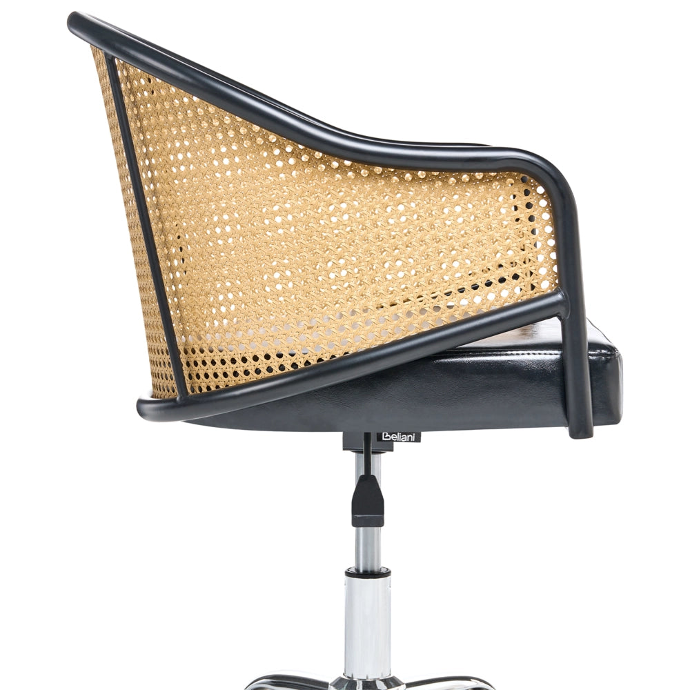 Sedia da ufficio in similpelle nero con schienale in rattan PE girevole, altezza regolabile, con braccioli, per casa, ufficio, studio, tradizionale