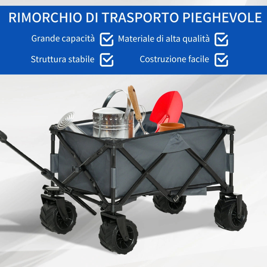 Carrello da Giardino Carico max 70kg con Maniglia Telescopica in Metallo e Tessuto Oxford Grigio