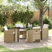 Set da Pranzo per Giardino con cuscino 5 pcs Beige polyrattan 3379958