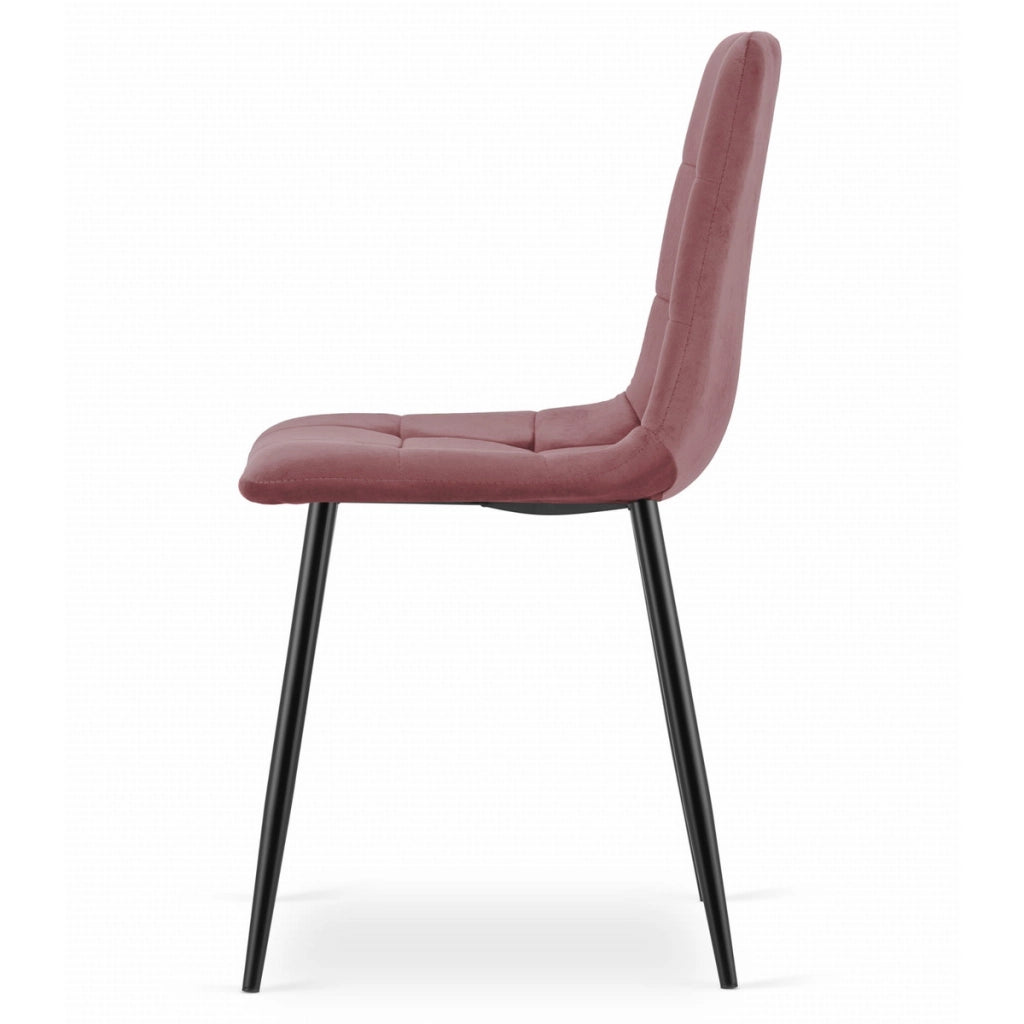 Set di 4 Sedie Kara in Velluto Rosa con Gambe Nere
