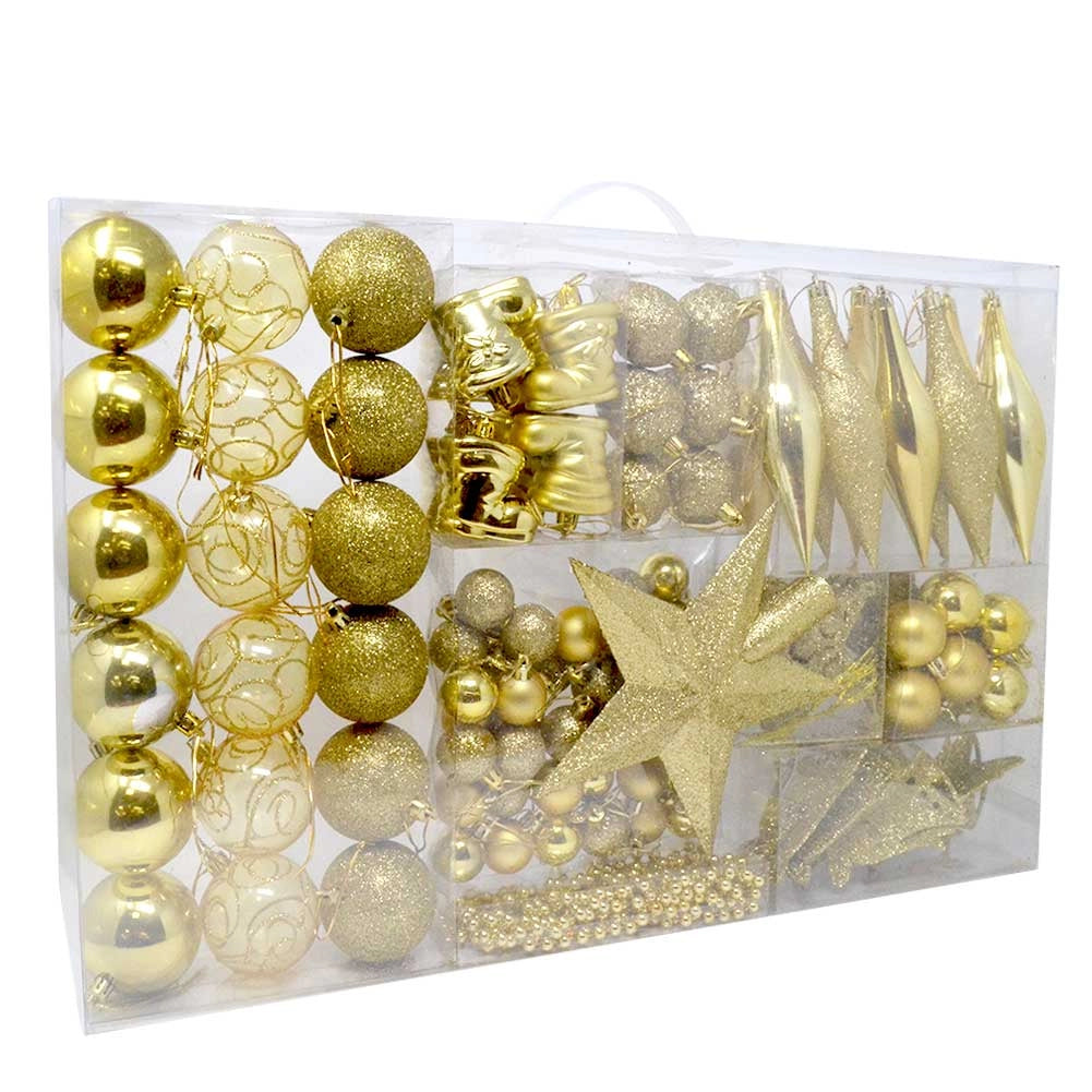 Addobbi Natalizi Albero 102 Pezzi Palline Oro Stelle Calze Pigne Decorazioni Natale