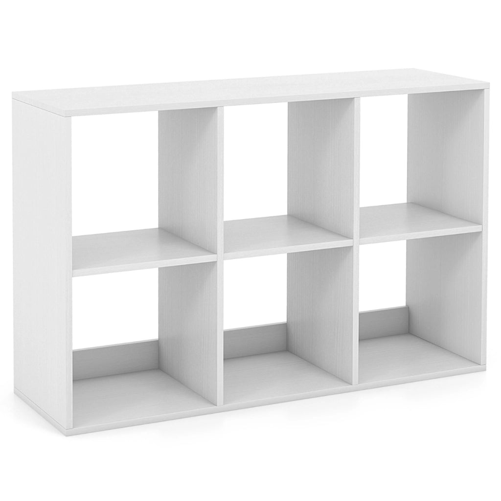 Libreria a 6 cubi aperta stile rustico con kit anti-ribaltamento, Mobile per la casa a 2 livelli espositivo Bianco