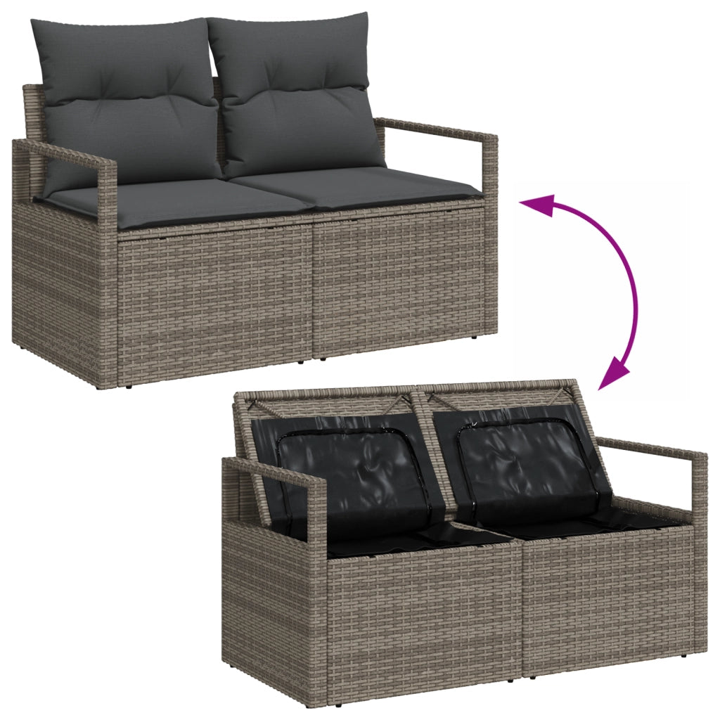 Set di Divani da Giardino  7 Pezzi con Cuscini Grigio Polyrattan Acacia