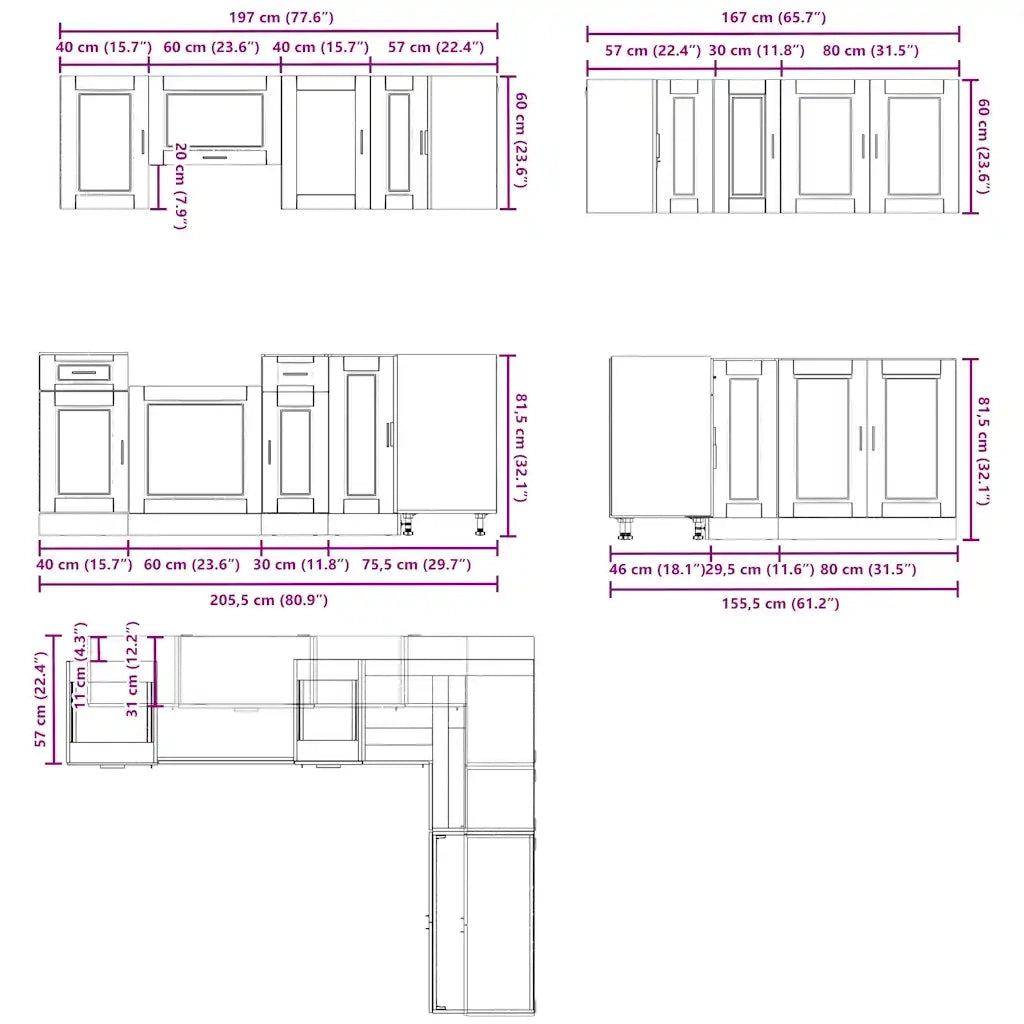 Set Mobili da Cucina 11 pz Porto Legno Antico in Truciolato