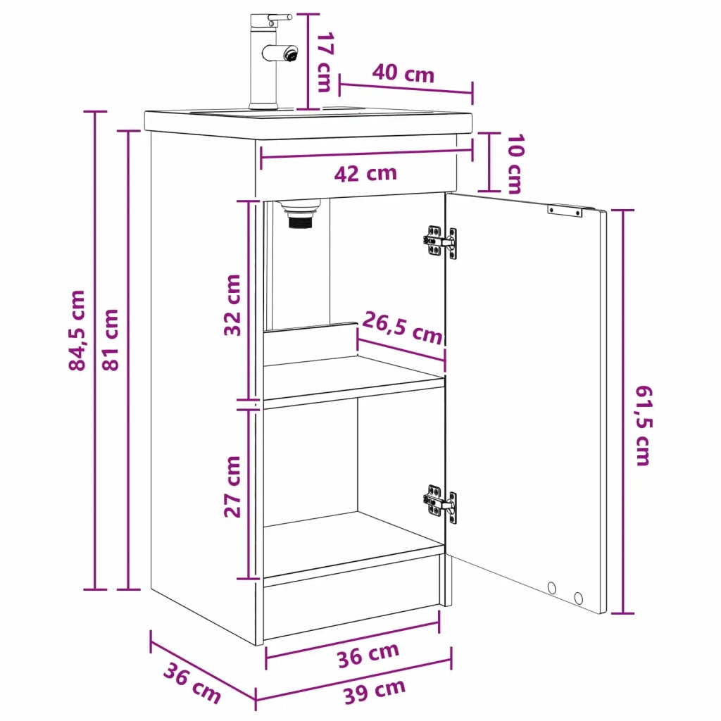 Mobile da bagno con lavabo Bianco Lucido 42 x 40 x 84,5 cm 890088