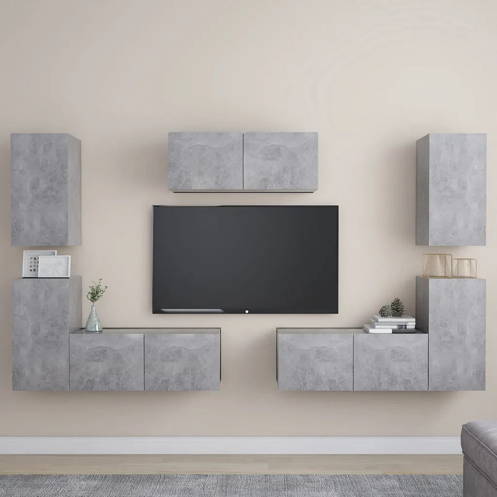Set Mobile Porta TV 7 pz Grigio Cemento in Truciolato  cod mxl 20817