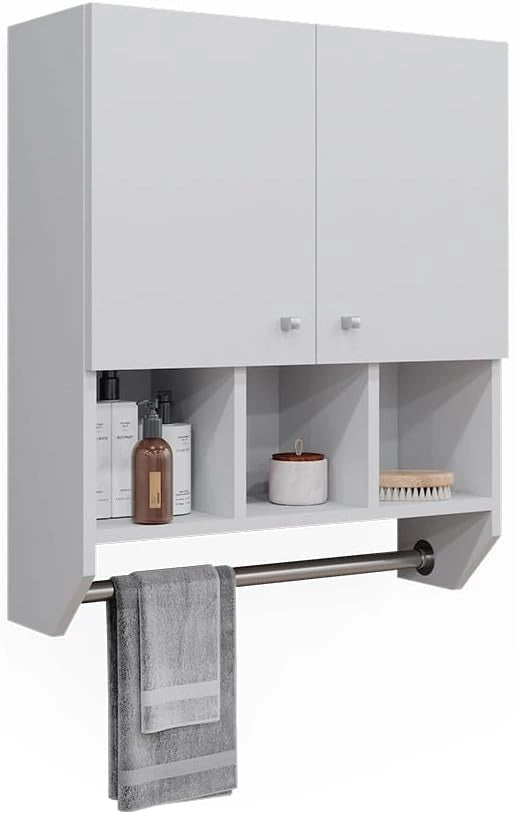 Mobile bagno Fynn, Bianco, 59.2 x 70.5 cm Pensile a 2 ante, da parete per la conservazione di accessori da bagno