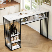 Tavolo da pranzo con 3 ripiani e piano in MDF effetto marmo, in metallo, per cucina, bianco nero, 140 × 40 × 105 cm