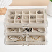 Organizzatore di accessori per orecchini, anelli, bracciali e collane in acrilico con inserti in velluto e contenitore trasparente - Beige 3 cassetti - Opbecher per accessori di moda per donne