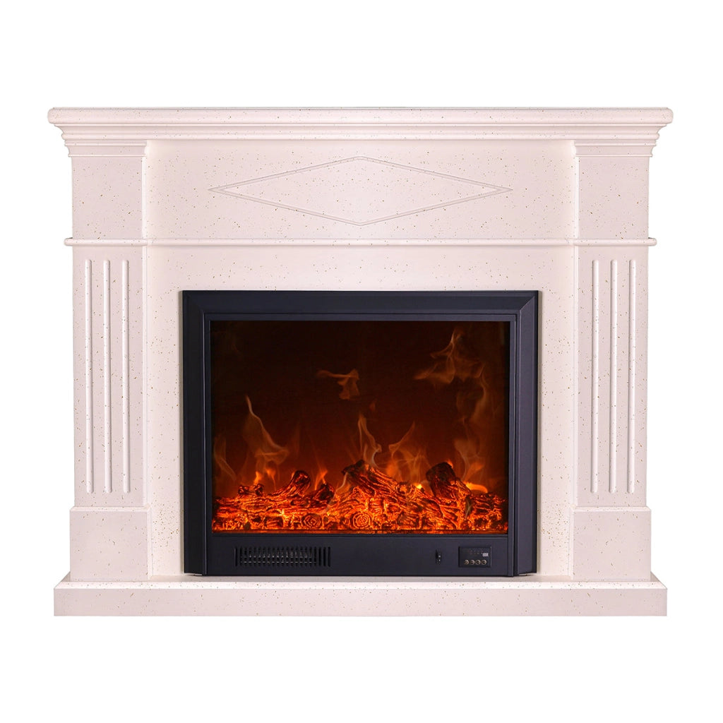 Camino Elettrico da Pavimento 110x130x33 cm Effetto Fiamma 1500W Atena Panna