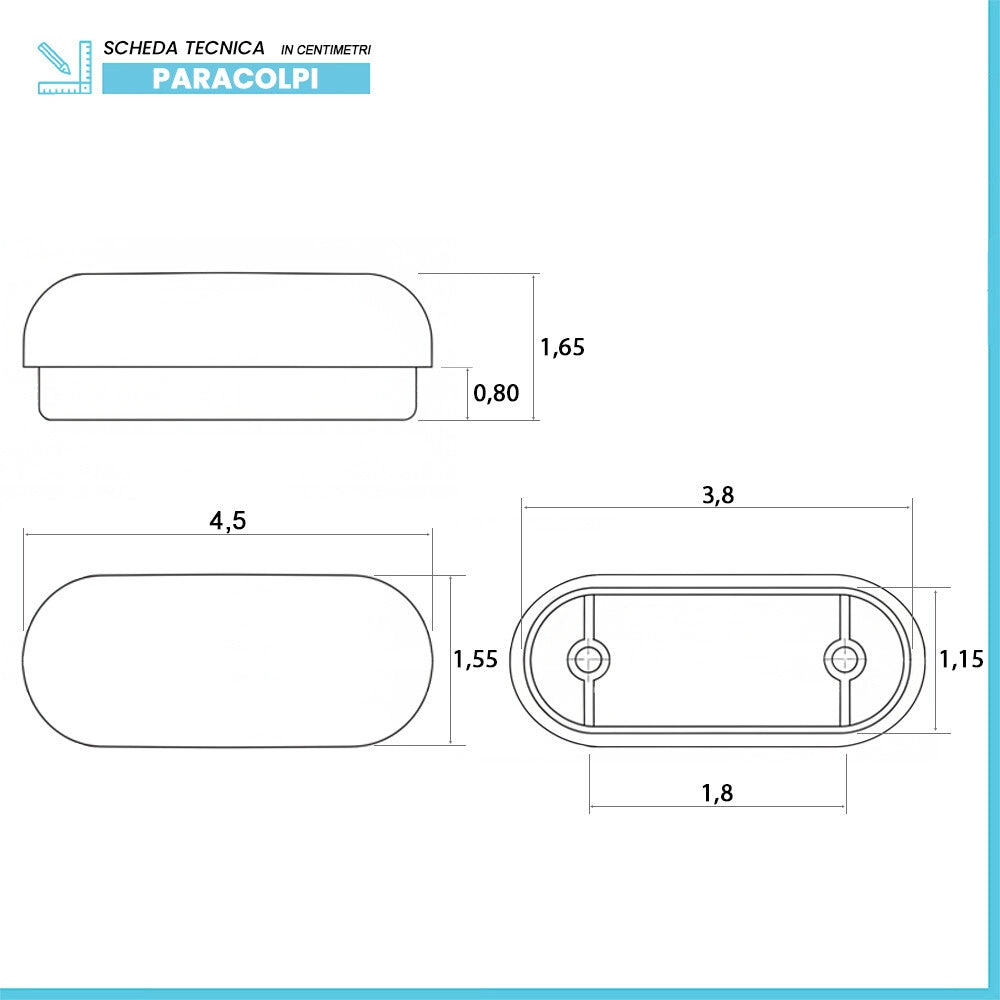 Paracolpi wc ad incastro ovali con superficie a rilievo 45x16 mm in plastica 4 pezzi